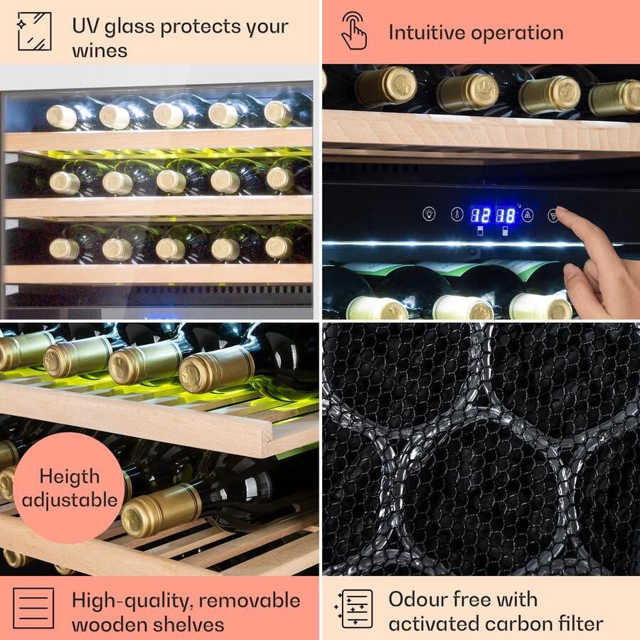 Klarstein Weinkühlschrank 2 Zonen 132L Getränkekühlschrank Kleiner Einbau Weinschrank Schmal Wein Kühlschrank met Glastür Outdoor Flaschenkühlschrank Wine Fridge 5 22°C 35 Flaschen – geschikt voor thuisfitness en sportschoolgebruik duurzame co
