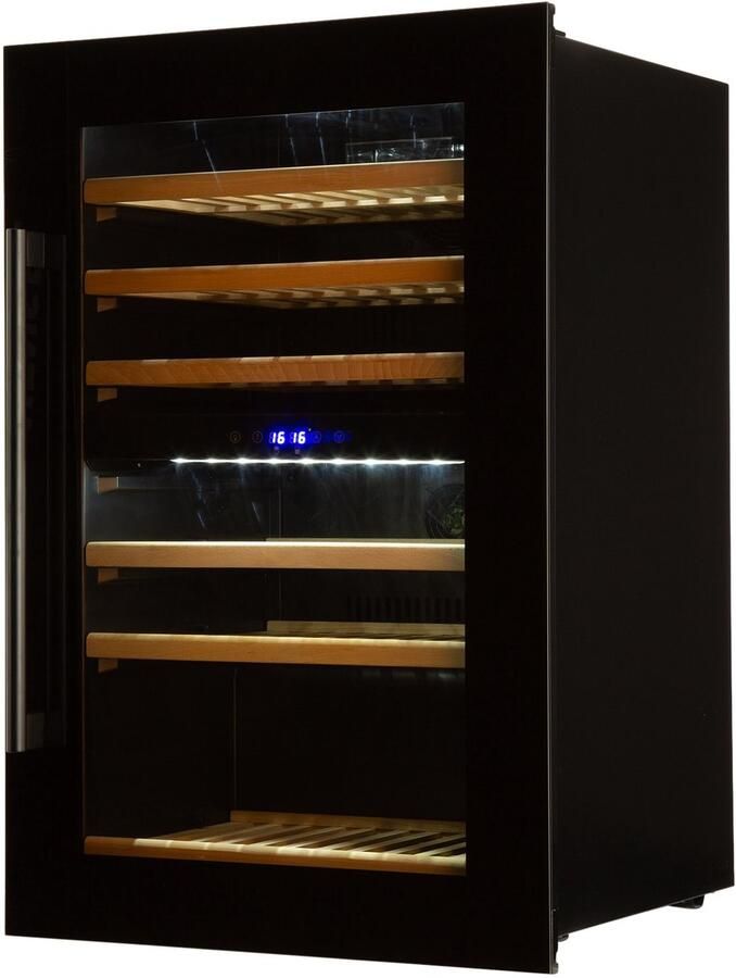 Klarstein Wijnkoelkast 2 Zones 132 Liter Drankenkoelkast Glazen Deur 5-22°C 35 Flessen Zwart Wijnkelder 41 Flessen 56 cm voor Bar Inbouw glas Hout LED Wijnklimaatkast Wijnkast Wine Cooler Wine Fridge