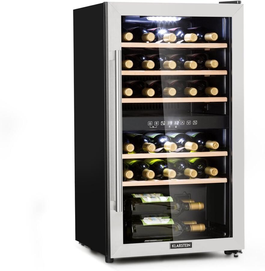 Klarstein Wijnkoelkast 2 Zones – Smalle Drankenkoelkast met Glazen Deur – Vrijstaande Wijnklimaatkast – UV-Bescherming – Temperatuur 5-22 °C – Capaciteit 29 Flessen 80L 43 cm Wijnkast Wine Cooler Wine Fridge - Foto 2