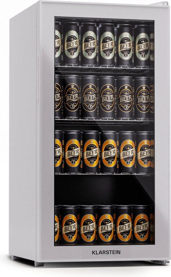 Klarstein Koelkast met Glazen Deur Stille Roestvrijstalen Koelkast Binnen Buiten Dranken Koelkast Smalle Wijn Koelkast voor Dranken 74L Koelkast met Verwijderbare Planken 5-18°C Grijs