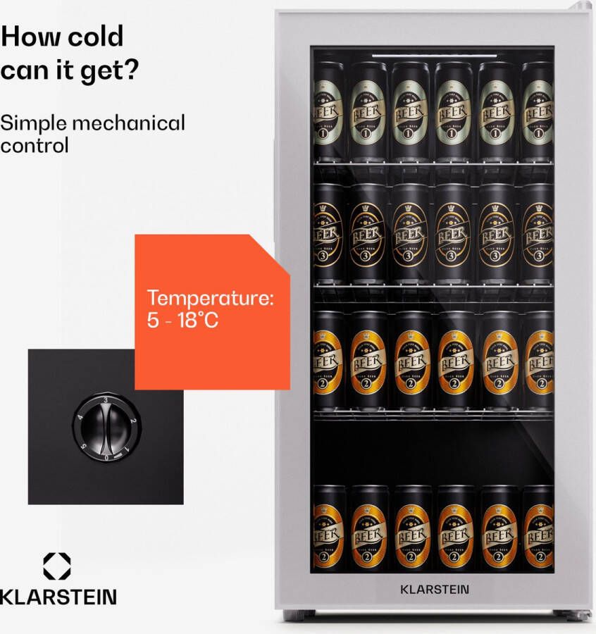 Klarstein Koelkast met Glazen Deur Stille Roestvrijstalen Koelkast Binnen Buiten Dranken Koelkast Smalle Wijn Koelkast voor Dranken 74L Koelkast met Verwijderbare Planken 5-18°C Grijs - Foto 1