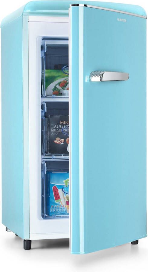 Klarstein Laika Diepvrieskast Vriezer 60 Liter 3 Schuiflades 4-Sterren vriesvak Temperatuur: -18 Tot 0 °C Vrijstaand 41 dB EEK: E Pastel blauw