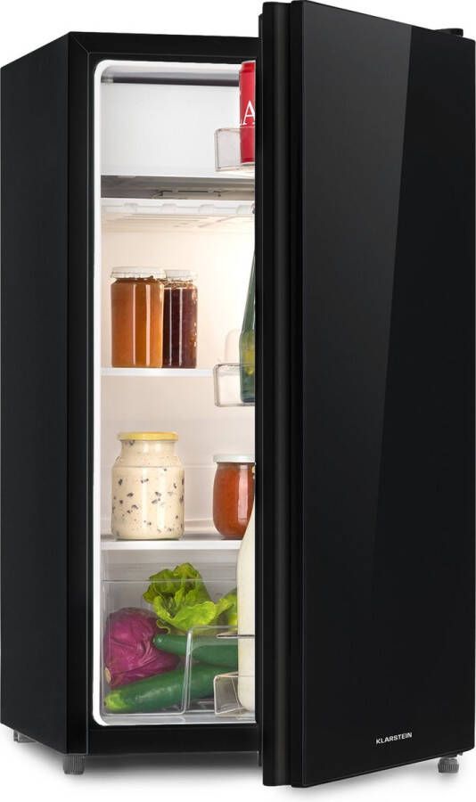 Klarstein Luminance Frost Koelkast Capaciteit: 91 Liter Energie-efficiëntieklasse E Crispvak 2 Glazen schappen 3 Deurvakken Temperatuurinstelling: 7 Standen Zwart