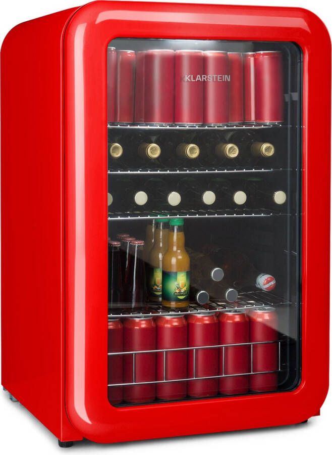 Klarstein Poplife Drankenkoeler -Vrijstaand Tafelmodel Koelkast ECO Plus Zwarte Binnenkant Verstelbare Pootjes 115 Liter Retro-Design Voordeur Dubbelglas Thermo-Elektrische Koeling Stijlvol Compact Praktisch