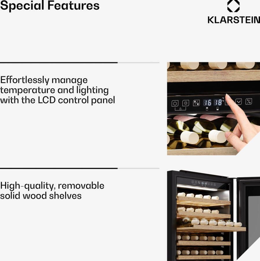 Klarstein Rhone 59 Uno Wijnkoelkast 59 Flessen Push-to-open Geruisloos Zwart