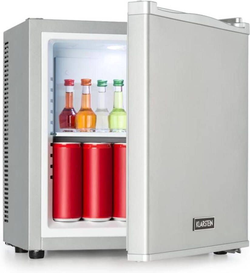 Klarstein Secret Cool Mini-koelkast Minibar Energielabel G 13 Liter 45 cm hoog 2 Etages 22 dB Koelbereik: 5 8°C Vrijstaand Drankkoelkast Zilver