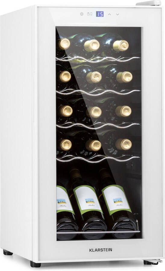 Klarstein Shiraz 15 Slim Uno Wijnkoelkast 44 Liter Touch Bedieningspaneel 5-18°C Wit glas