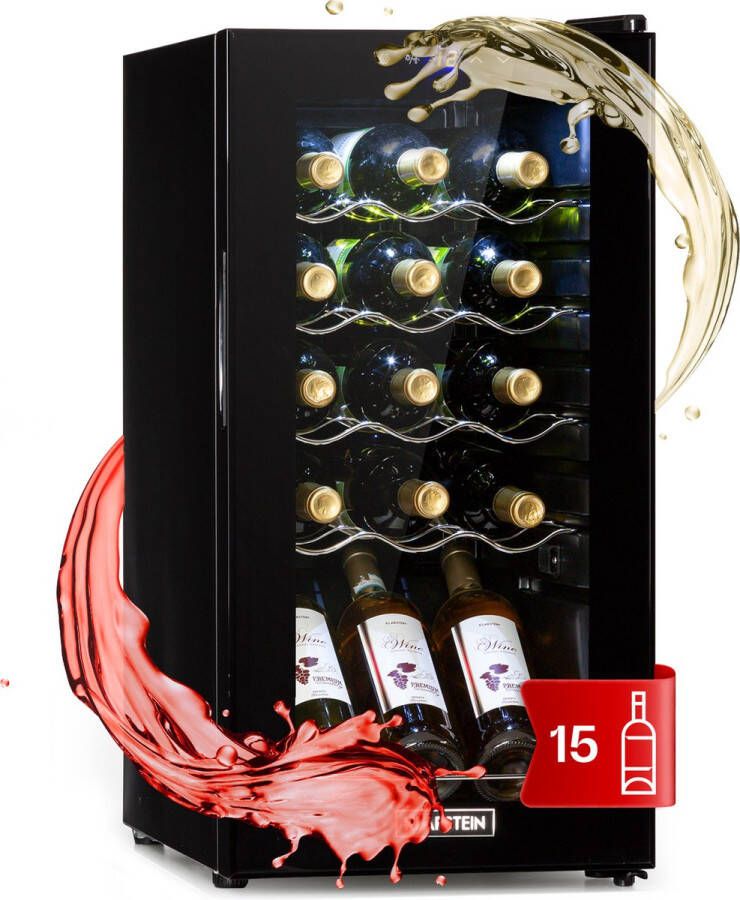 Klarstein Shiraz 15 Slim Uno Wijnkoelkast 44 Liter Touch bedieningspaneel 5-18°C Zwart