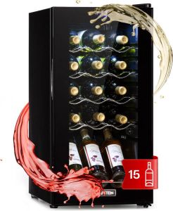 Klarstein Shiraz 15 Slim Uno Wijnkoelkast Voor 15 flessen 44 liter Met touch bediening 5-18 °C