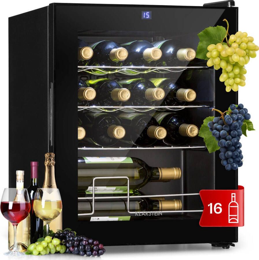 Klarstein Shiraz 16 Uno Wijnkoelkast 42 Liter Touch bedieningspaneel 131 W 5-18°C Zwart