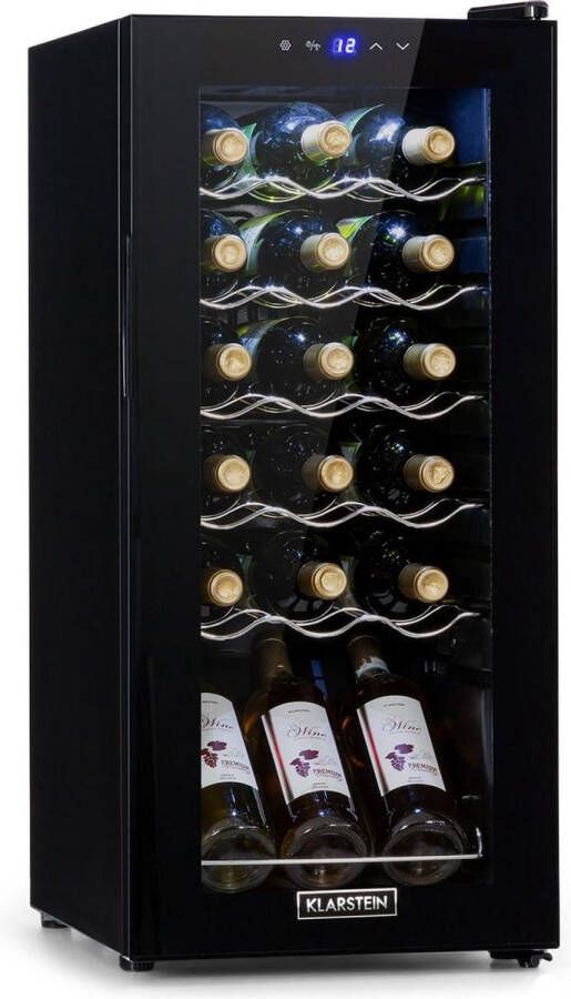 Klarstein Shiraz 18 Slim Uno Wijnkoelkast 50 liter 18 flessen instelbare temperaturen van 5 tot 18 ° LED-binnenverlichting Zwart - Foto 1