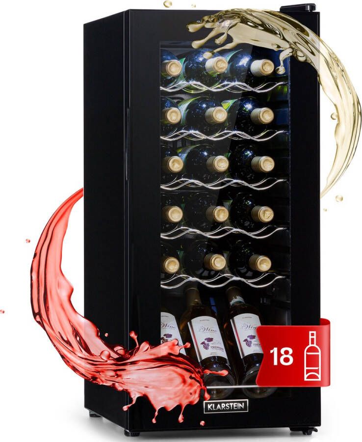 Klarstein Shiraz 18 Slim Uno Wijnkoelkast 50 liter 18 flessen instelbare temperaturen van 5 tot 18 ° LED-binnenverlichting Zwart