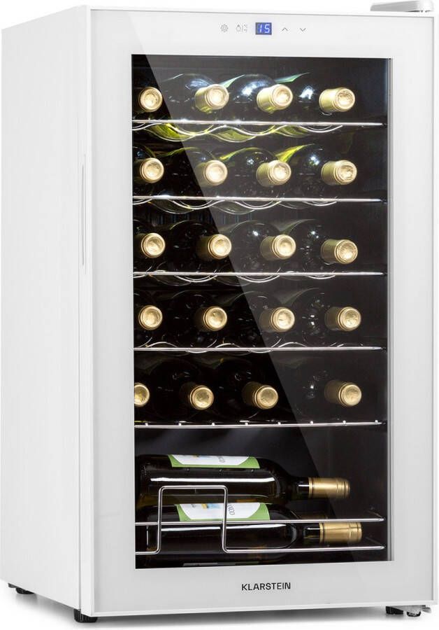 Klarstein Shiraz 24 Uno Wijnkoelkast 63 Liter 24 Flessen Touch bediening 5-18°C Wit glas