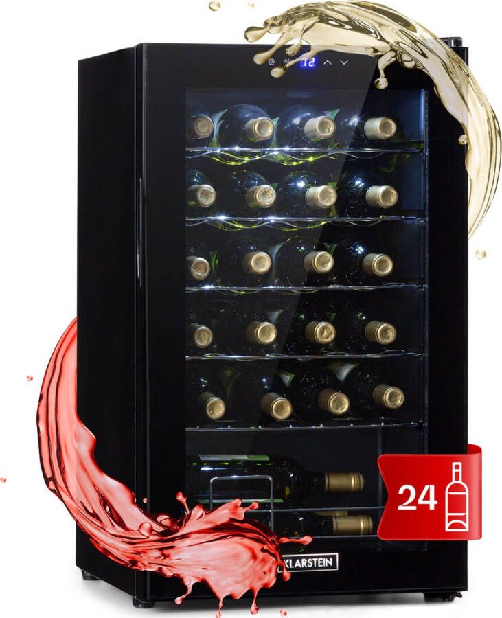 Klarstein Shiraz 24 Uno Wijnkoelkast 63 Liter 24 Flessen Touch bediening 5-18°C Zwart