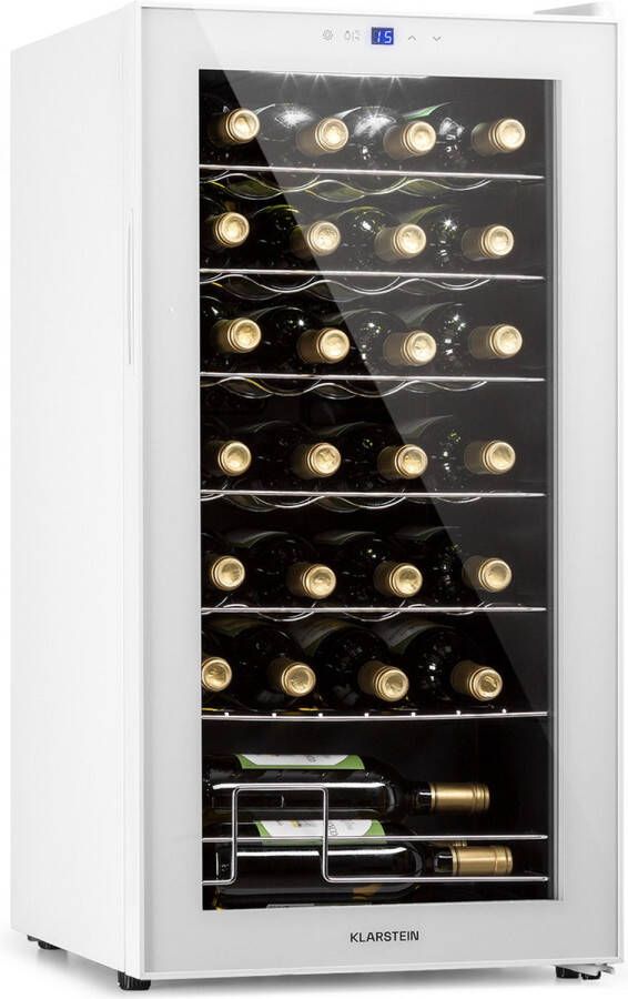 Klarstein Shiraz 28 Uno Wijnkoelkast 74 Liter 28 Flessen Touch bedieningspaneel 5-18°C Wit glas
