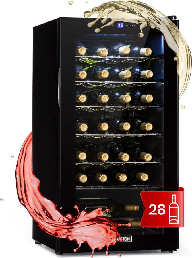 Klarstein Shiraz 28 Uno Wijnkoelkast 74 Liter 28 Flessen Touch bedieningspaneel 5-18°C Zwart