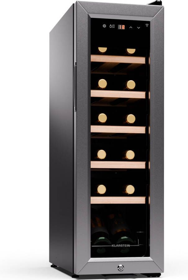 Klarstein wijnkoeler drankkoeler met 1 zone koelkast voor binnen buiten kleine vrijstaande flessenkoeler wijnkast voor dranken wijnkoeler voor 12 flessen 5-18 °C