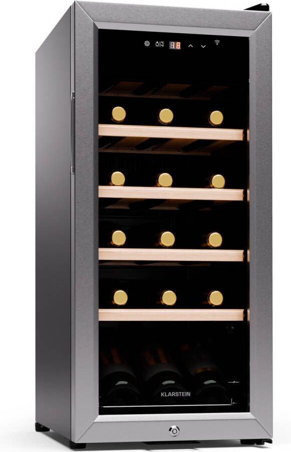 Klarstein Shiraz Premium Smart 18 Slim Wijnkoelkast Wijnklimaatkast 18 Flessen Zilver