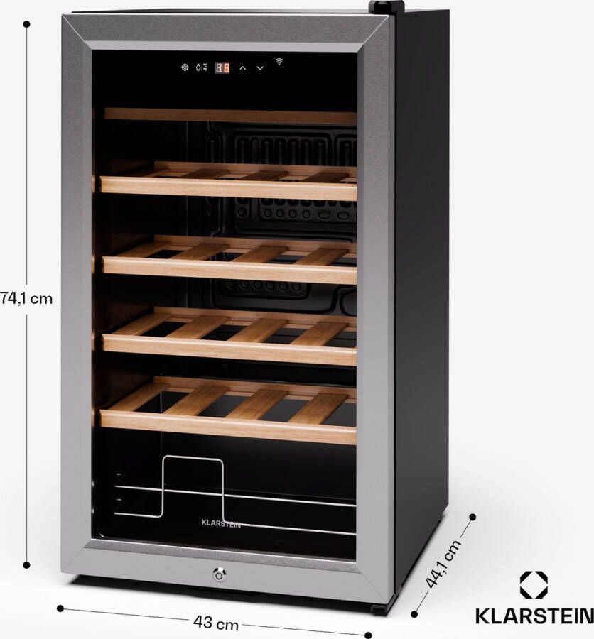 Klarstein Shiraz Premium Smart 24 Wijnkoelkast Wijnklimaatkast 24 Flessen Zilver
