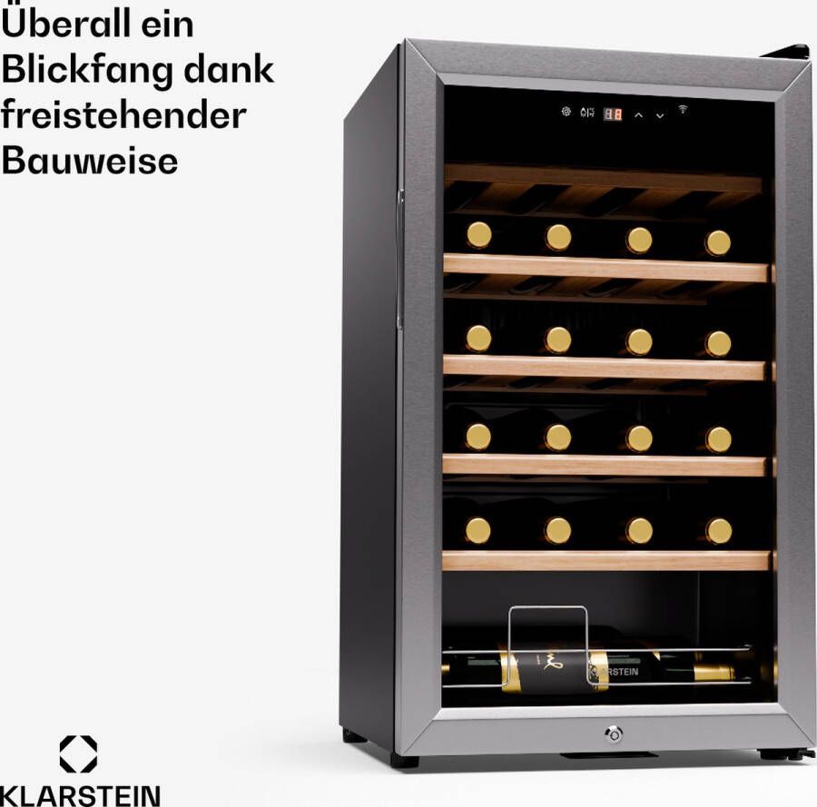Klarstein Shiraz Premium Smart 24 Wijnkoelkast Wijnklimaatkast 24 Flessen Zilver