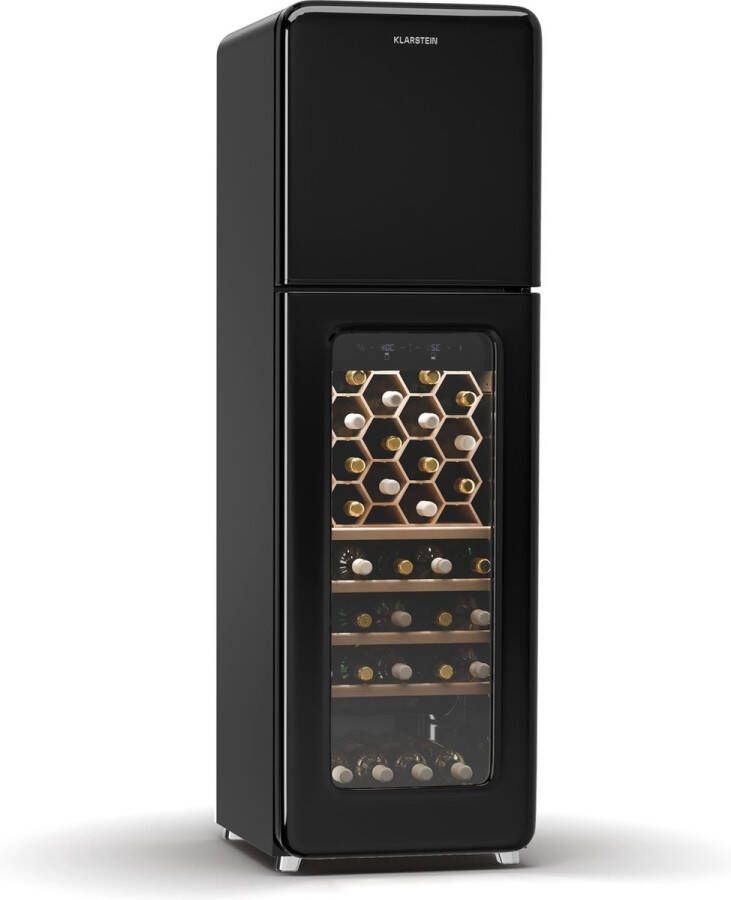 Klarstein Shirley Wijnkoeler + Vriezer 2-In-1 Apparaat Vintage 2 Koelzones 60 Flessen Zwart
