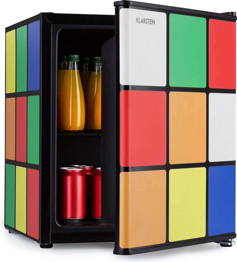 Klarstein Solve Mini koelkast Minibar Thermo-elektrisch koelsysteem 48 Liter inhoud Mechanische draaiknop Koeling: 0 Tot 10 °C Geluidsarm: 39 dB Kubus design