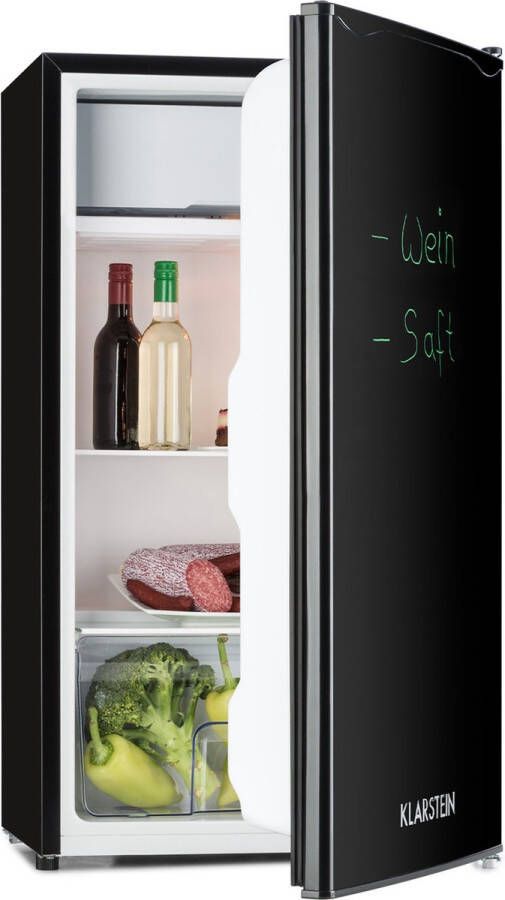 Klarstein Spitzbergen Uni Koelkast 91 Liter 80 W 2 Flexibele flasplaten Vriesvak: 10 Liter Beschrijfbare deur Incl. marker 3 Deurvakken Draaiknop Vrijstaand Binnenverlichting Incl. Ijsblokjesvorm en schraper Zwart