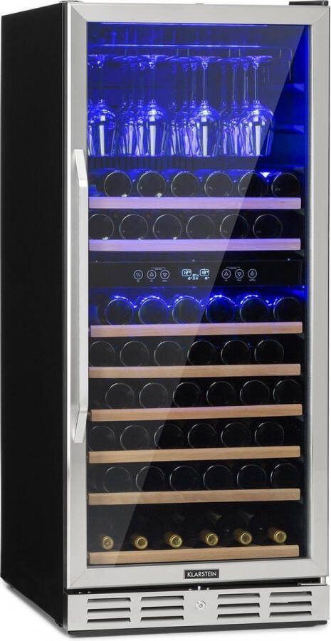 Klarstein Inbouw wijnkoelkast 2 zones drankenkoelkast klein Kleine wijnkast 306L Wijnkoelkast klein met glazen deur Indoor Outdoor flessenkoelkast Wine Fridge voor 116 flessen