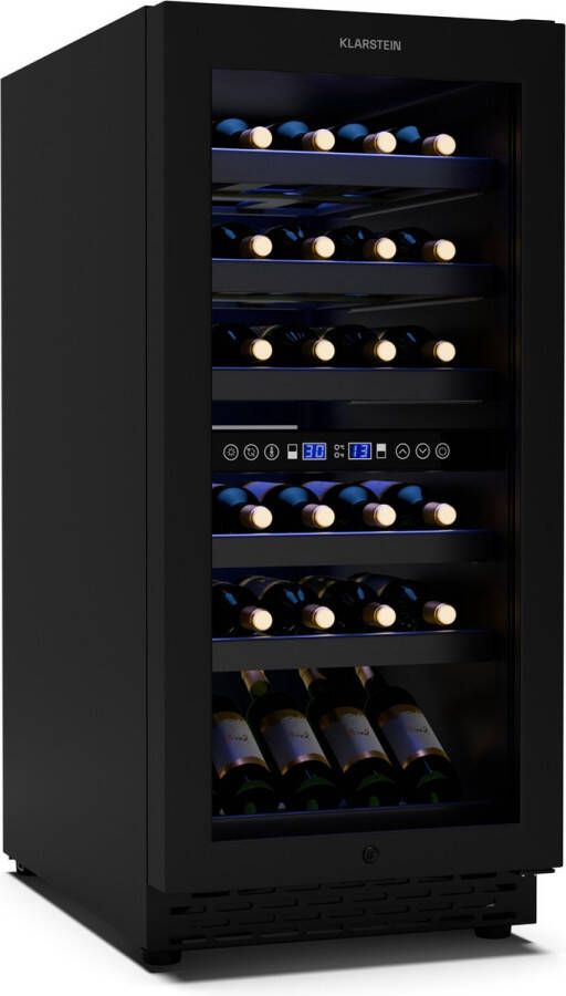 Klarstein Vinovilla 30 Duo Wijnkoelkast 2 Koelzones 30 Flessen Houten Schappen 5-18 °C Zwart