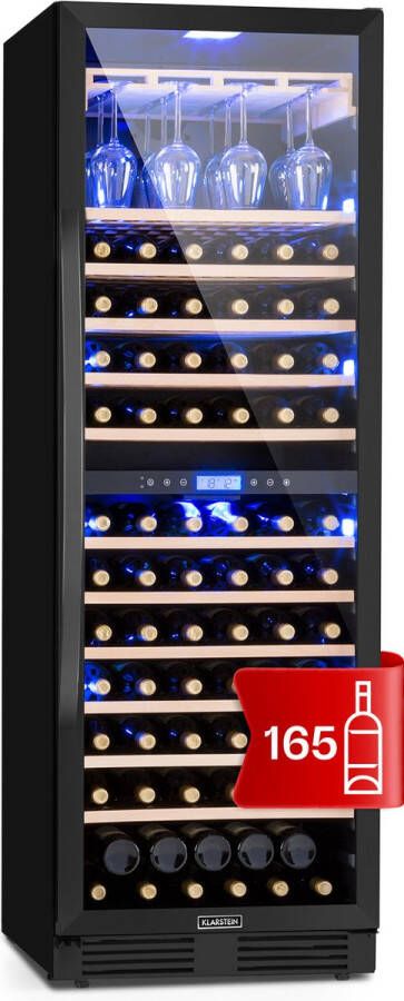 Klarstein Vinovilla Grande 162 Built-In Duo Onyx Edition Wijnkoelkast 425 Liter 162 Flessen Wijnklimaatkast Zwart