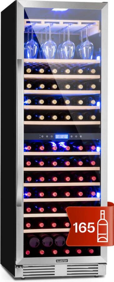Klarstein Vinovilla Grande 165 Built-in Duo wijnkoelkast 425 Liter 165 Flessen 3-kleuren Glazen deur Wijnklimaatkast Zwart