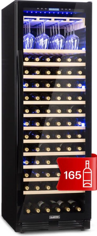 Klarstein Vinovilla Grande 165 Built-in Uno Onyx Ruime wijnkoelkast 433 Liter 165 Flessen Wijnklimaatkast Zwart
