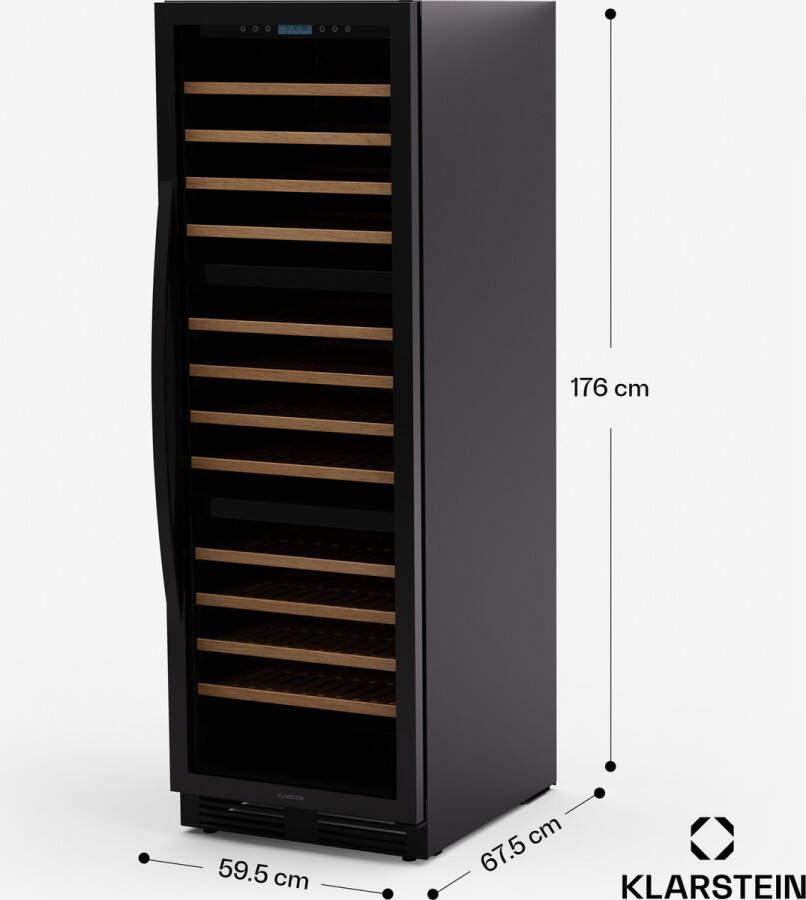 Klarstein Vinovilla Trio Wijnkoelkast 144 Flessen 3 Zones 38 dB 12 Schappen Compressor 413 Liter Zwart