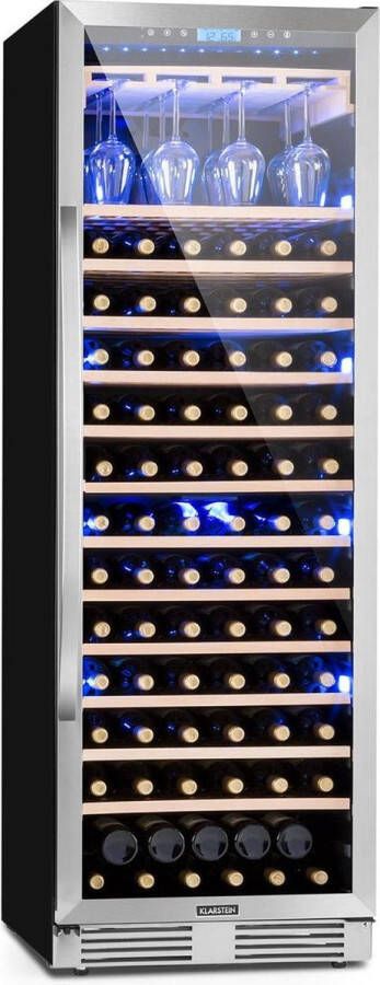 Klarstein inbouw wijnkoelkast 1 Zonen drankenkoelkast klein Kleiner Weinschrank 320L Wein koelkast klein met Indoor Outdoor flessenkoelkast Wine Fridge 127 flessen 68 cm voor Bar Glazen Deur Touch Houten Schappen Vrijstaand RVS - Foto 4