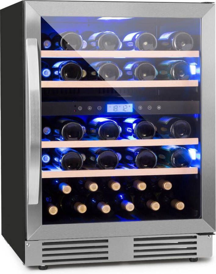Klarstein Wijnkoeler Inbouw Drankenkoeler met 2 Zones Kleine Wijnkast 129L Kleine Wijnkoeler met Glazen Deur Flessenkoeler voor Binnen Buiten Wijnkoelkast voor 43 Flessen 60 cm Vrijstaand Wit Wijnklimaatkast Wine Cooler - Foto 2