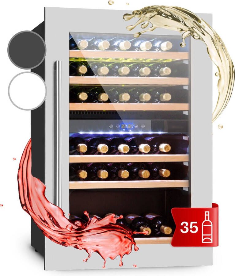 Klarstein Vinsider 35D Inbouw-wijnkoelkast 128 Liter 41 Wijnflessen 2 Zones Roestvrij staal