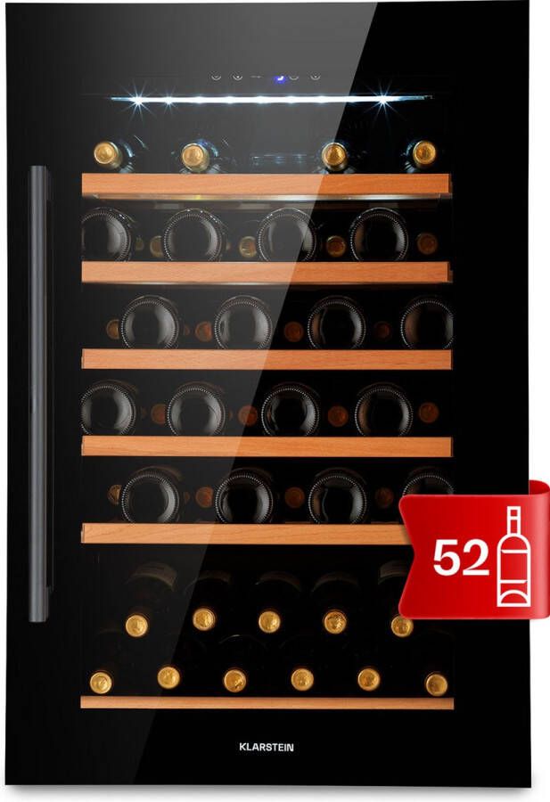 Klarstein Vinsider 52 Built-in Uno Inbouw wijnkoelkast 52 Flessen 137 Liter Roestvrij staal Zwart