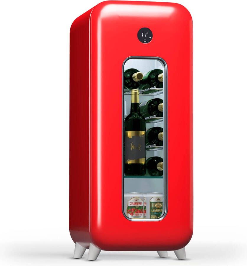 Klarstein Vrijstaande Wijnkoelkast 1 Zone Drankenkoelkast Klein Kleine Wijnkoelkast Klein met Glazen Deur Flessenkoelkast Binnen Buiten Wijnkoelkast 15 Flessen Rood
