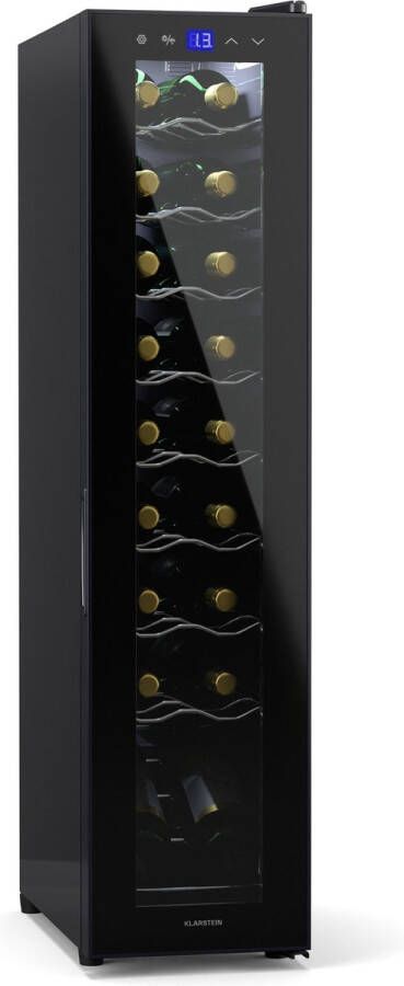 Klarstein Wijnkoelkast 1 Zone Drankenkoelkast met Glazen Deur Stille Koelkast voor Binnen Buiten 50L Flessenkoelkast Klein Wijnkoelkast voor Dranken Wijnkoeler voor 18 Flessen Zwart