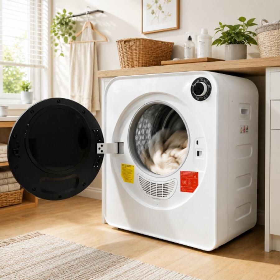 KONO STEEL GMBH Compacte Luchtafvoer Wasdroger 3-4 kg Mini Wasdroger met PTC Keramische Verwarming & RVS Diamant Trommel Wandwasdroger 830W 4 Programma's met Koelfunctie Wit [Energieklasse G]