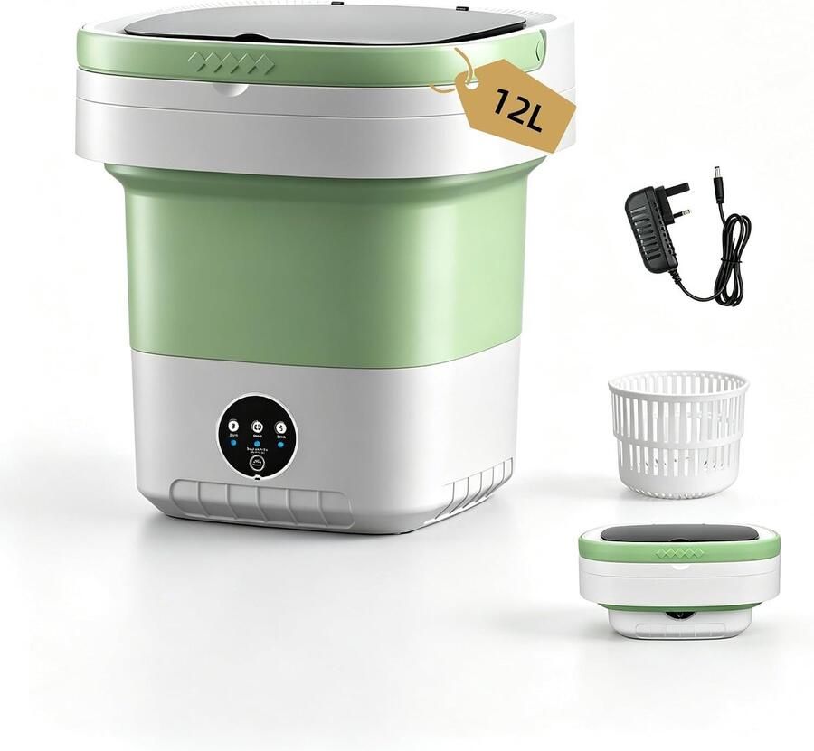 KZQ Mini Draagbare Wasmachine Opvouwbare Wasmachine met Centrifugeerfunctie en 3 Wasprogramma's Geschikt voor Camping Hotels Appartementen Compact en Lichtgewicht Groen 12 Liter 30 x 30 x 33 cm