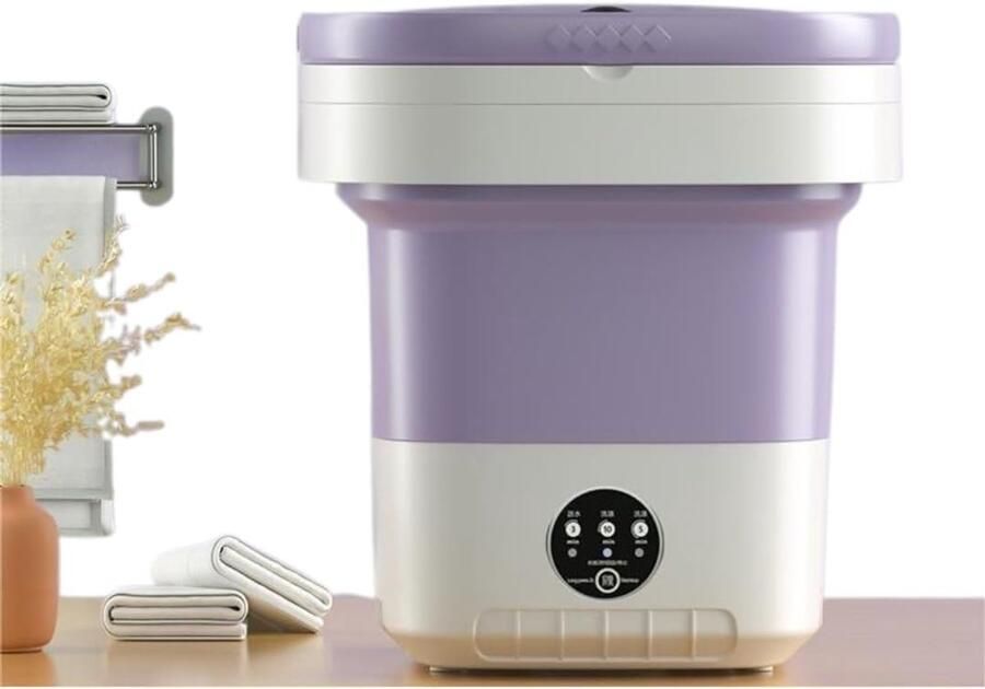 KZQ Mini Draagbare Wasmachine Opvouwbare Wasmachine met Centrifugeerfunctie en 3 Wasprogramma's Geschikt voor Camping Hotels Appartementen Compact en Lichtgewicht Paars 12 Liter 30 x 30 x 33 cm
