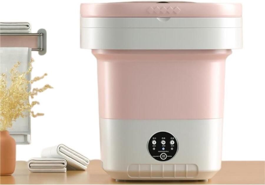 KZQ Mini Draagbare Wasmachine Opvouwbare Wasmachine met Centrifugeerfunctie en 3 Wasprogramma's Geschikt voor Camping Hotels Appartementen Compact en Lichtgewicht Roze 12Liter 30 x 30 x 33 cm