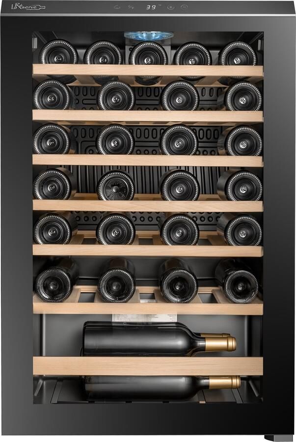 La Réserve RWC148FN1 Vrijstaande wijnkoelkast 47 flessen – 1 zone – LED display – Houten leggers – Vrijstaand – Zwart glas