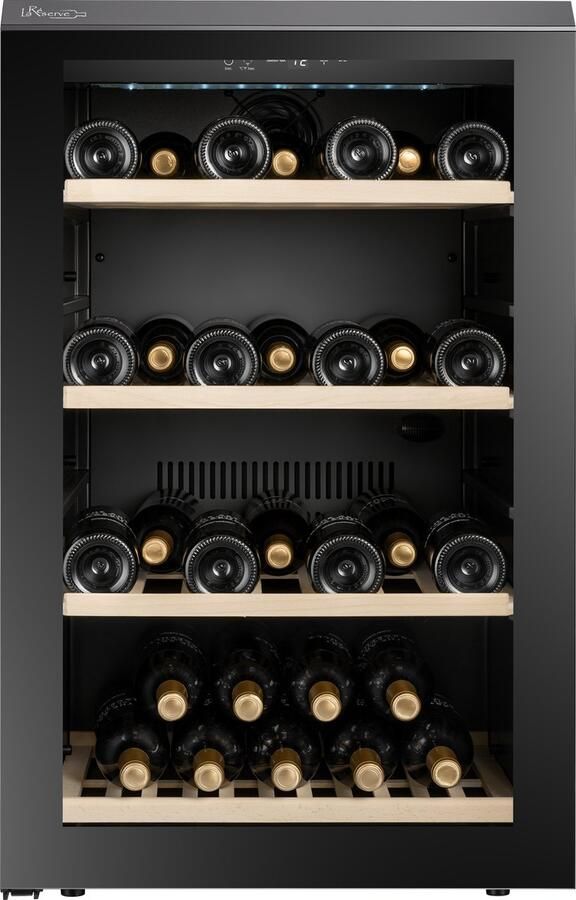 La Réserve RWC159FN1- Wijnkoelkast 59 Flessen – 1 Zone – Vrijstaand – Stil 38 dB – LED Display – Houten Leggers – Zwarte Glazen Deur