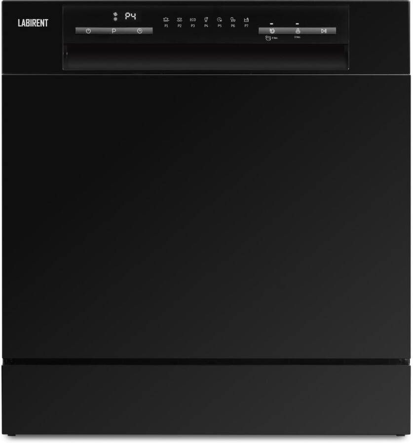 Labirent LMV8-7PZW1 Mini Vaatwasser 8 Couverts 7 Programma s 3 Jaar Garantie Kleine Vrijstaande Afwasmachine Zwart