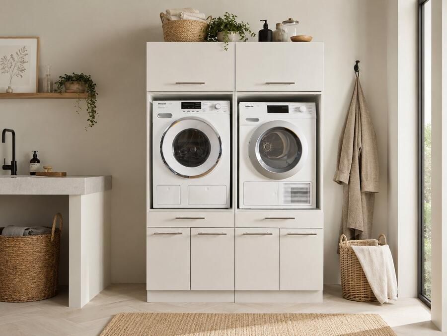 Laundry Duo Wasmachine kast met bovenkasten Wasmachine verhoger Duo wasmachine meubel Wasmachine en droger ombouw meubel Wit Hoogte 200cm Wasmachine ombouwkast Met bovenkasten - Foto 2