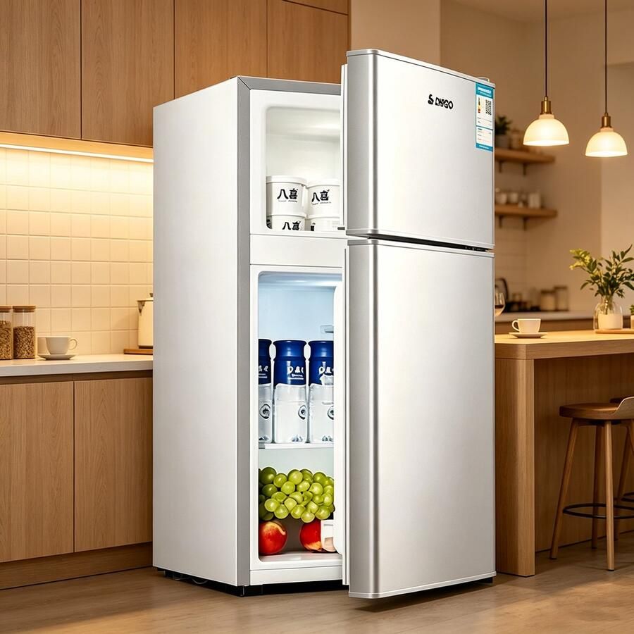 Learnlogic Deze compacte minikoelkast met dubbele deur en vriesvak heeft een inhoud van 43 liter en is ruimtebesparend waardoor hij geschikt is voor slaapkamers woonkamers keukens kantoren en studentenkamers Afmetingen 67*39*35 5 cm zilver)