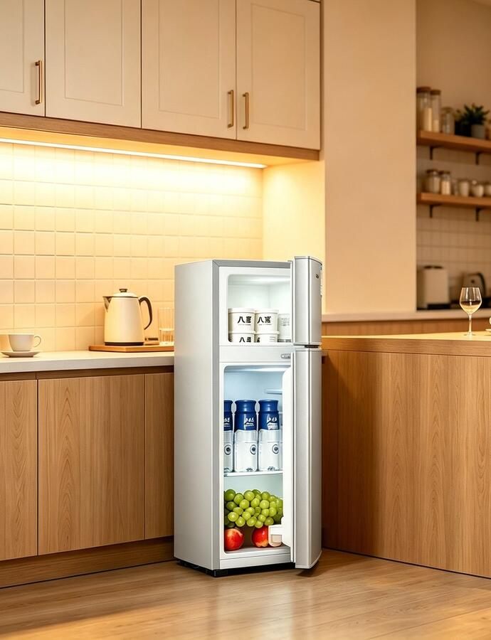 Learnlogic Deze compacte minikoelkast met dubbele deur en vriesvak heeft een inhoud van 43 liter en is ruimtebesparend waardoor hij geschikt is voor slaapkamers woonkamers keukens kantoren en studentenkamers Afmetingen 67*39*35 5 cm zilver)