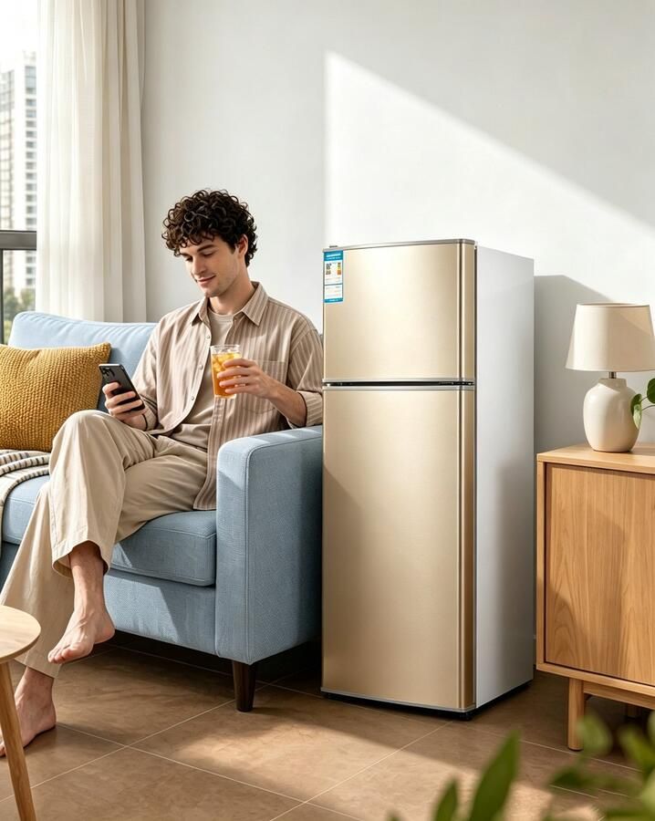 Learnlogic Deze compacte minikoelkast met dubbele deur en vriesvak heeft een inhoud van 43 liter en is ruimtebesparend waardoor hij geschikt is voor slaapkamers woonkamers keukens kantoren en studentenkamers Afmetingen 67*39*35 5 cm Goud